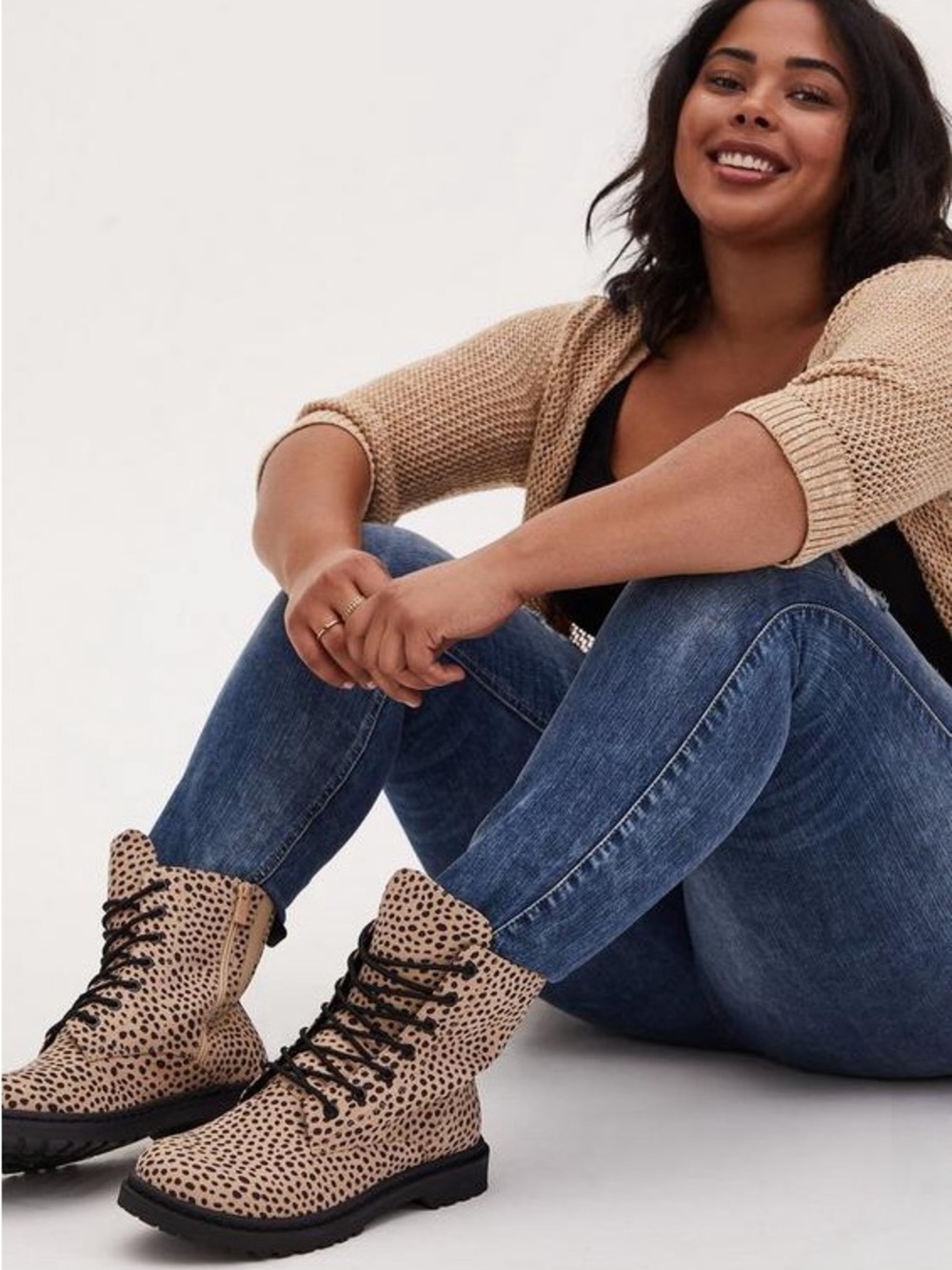 Torrid Tan and Black Animal Print Combat Boots size 9.5 NWT